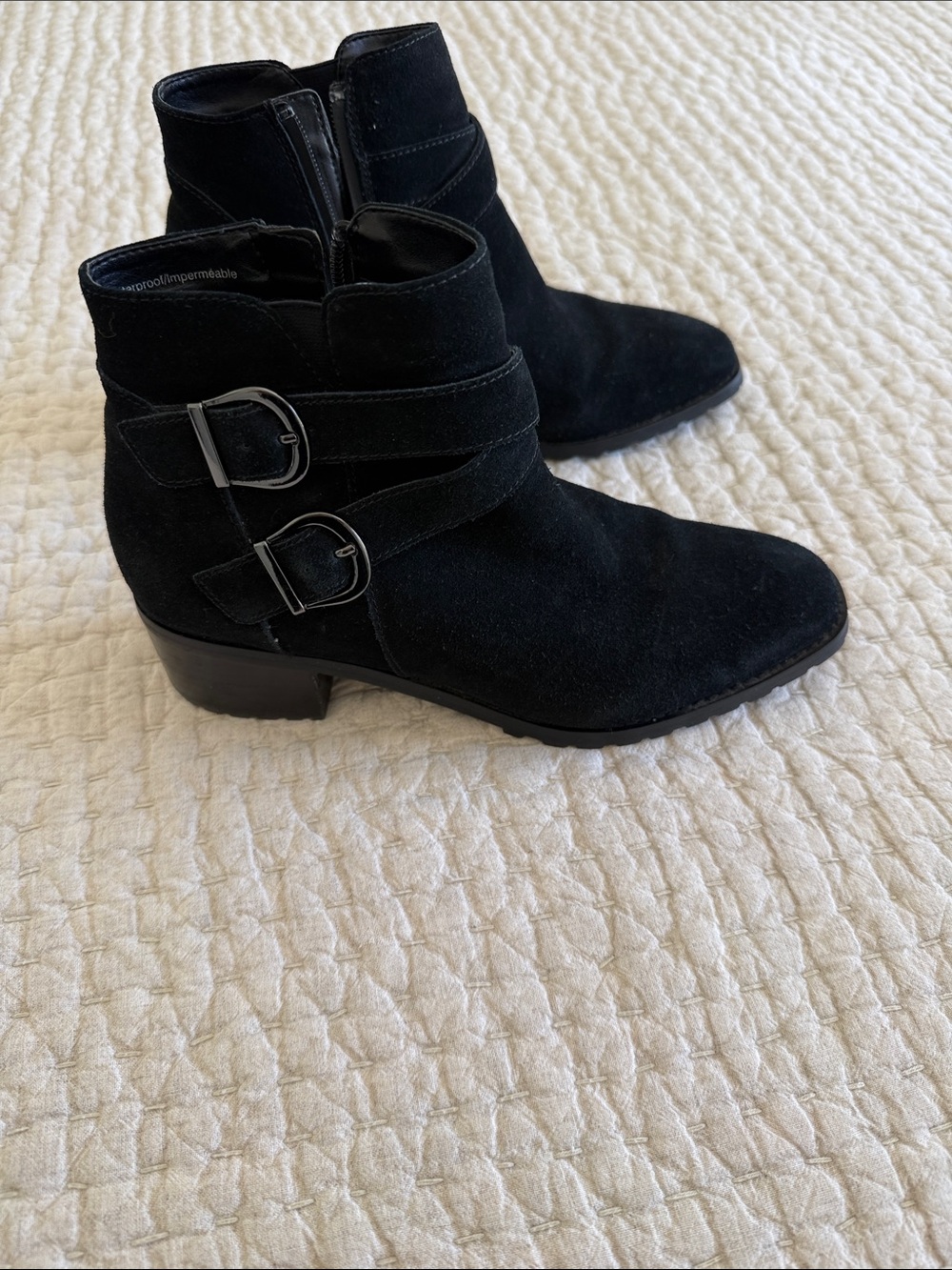 Blondo Black Suede Ankle Boots with Double Buckles